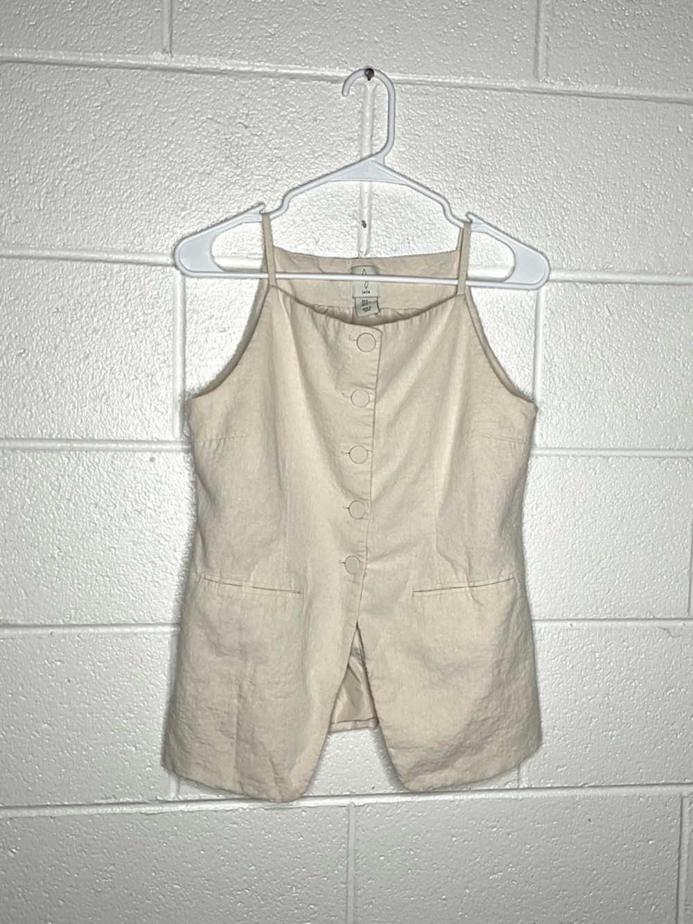 Joie Cream Linen-Blend Button Front Tank Top